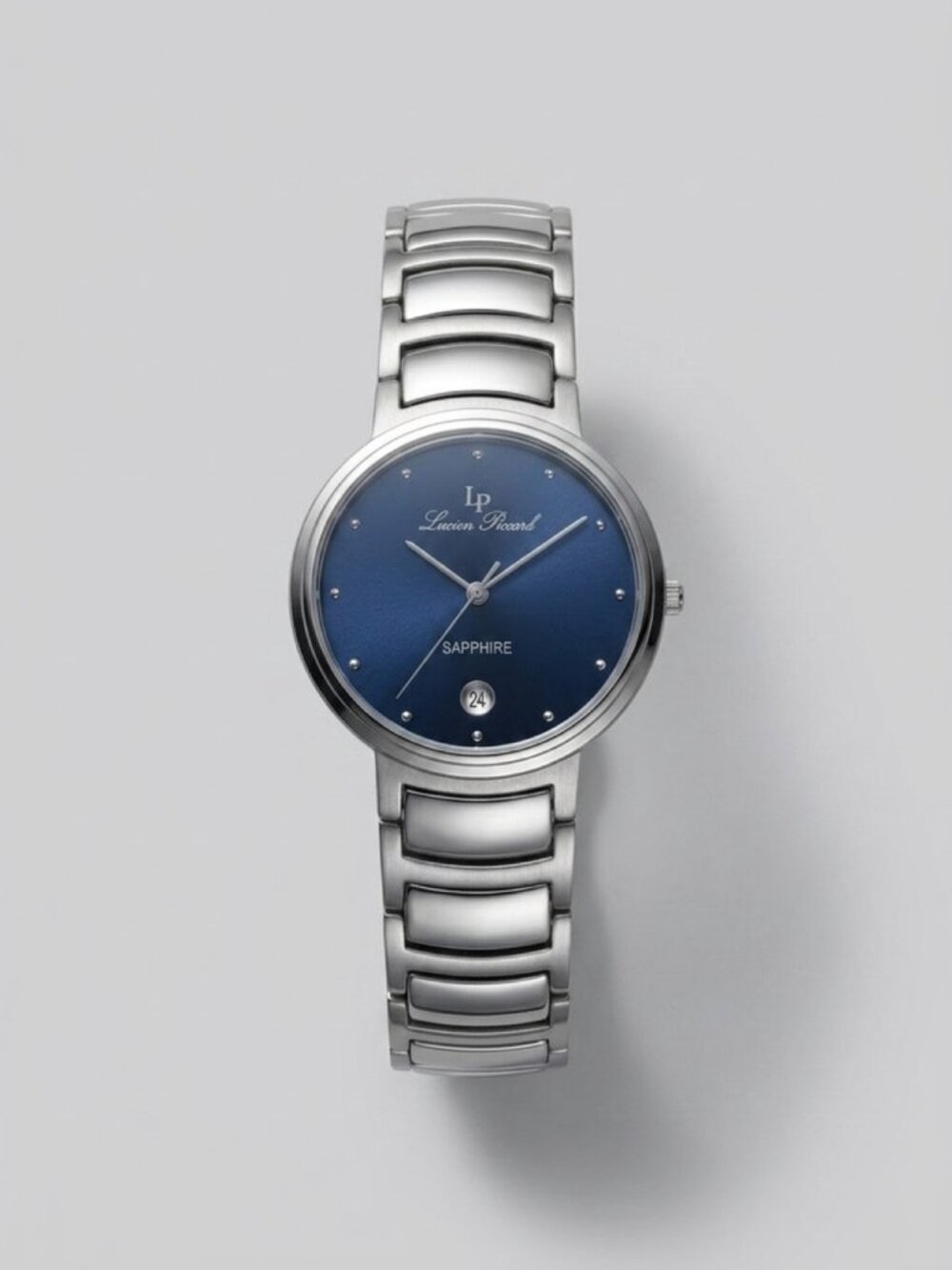 Lucien Piccard Silver Watch Band with Sapphire Face